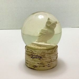 WEST ELM WHITE OWL SNOW GLOBE ON RESIN FAUX BIRCH TREE BASE